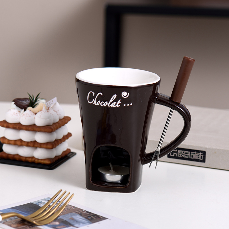 Personal Fondue Mug Set – Mini Pot with Warmer for Chocolate, Cheese & More