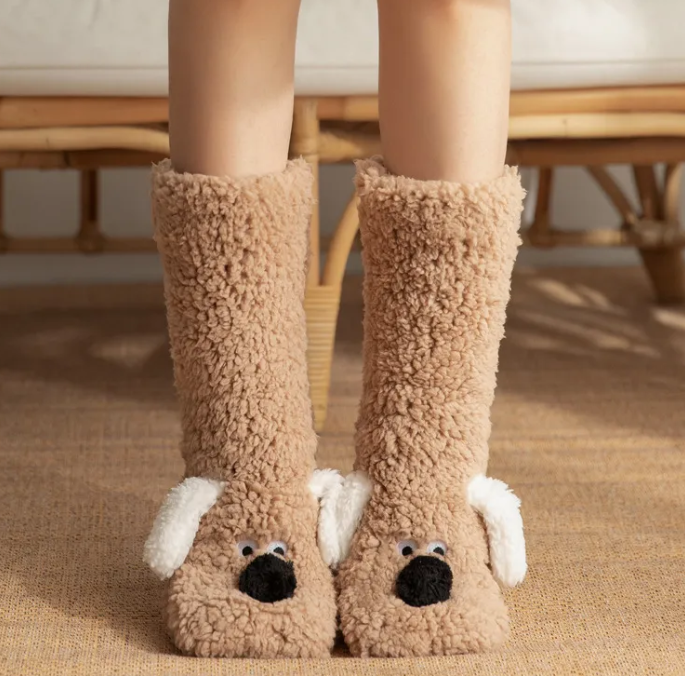 Women's Plush Dog Socks – Non-Slip, Cosy Winter Floor Socks