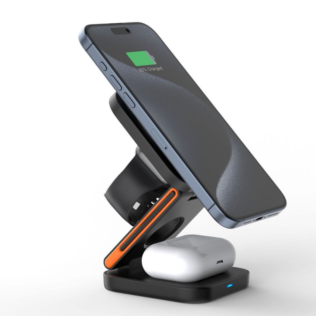 3-in-1 Folding Wireless Charger – Charge Phone, Watch & Earbuds Simultaneously