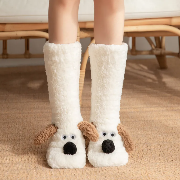 Women's Plush Dog Socks – Non-Slip, Cosy Winter Floor Socks