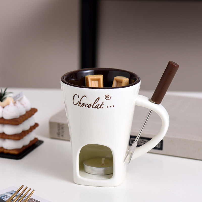 Personal Fondue Mug Set – Mini Pot with Warmer for Chocolate, Cheese & More