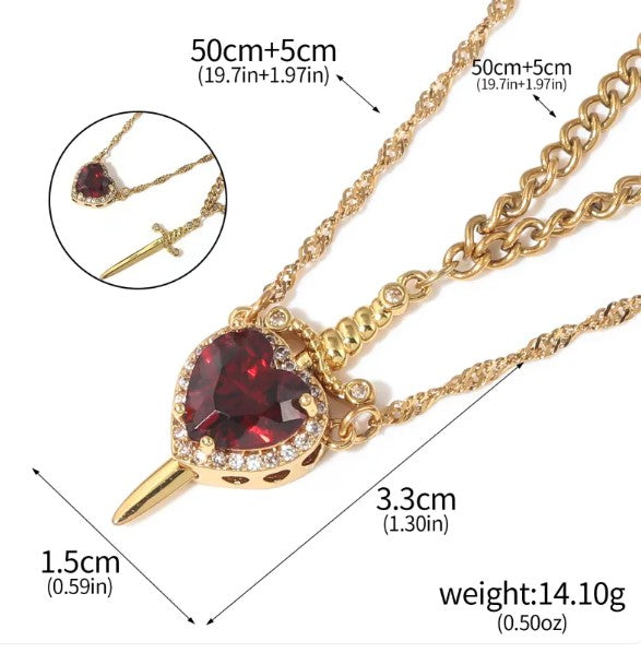 Love Dagger Couple Necklace – Stainless Steel, Adjustable 45–50cm