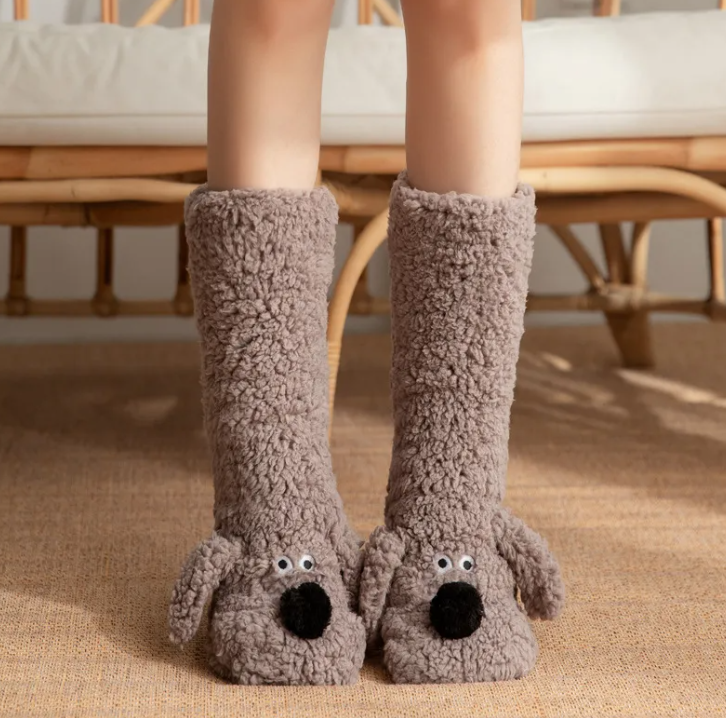Women's Plush Dog Socks – Non-Slip, Cosy Winter Floor Socks