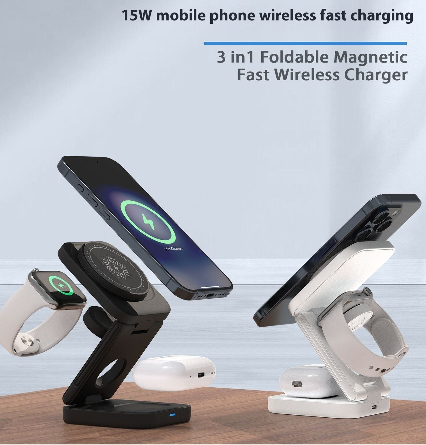 3-in-1 Magnetic Foldable Wireless Charger – 30W, iPhone, Apple Watch & AirPods
