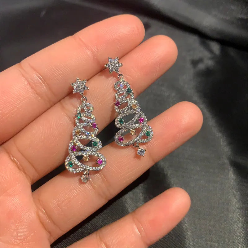 Christmas Tree Rhinestone Drop Earrings – Festive, Sparkling Holiday Jewellery