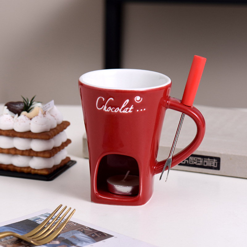 Personal Fondue Mug Set – Mini Pot with Warmer for Chocolate, Cheese & More