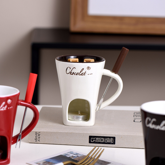 Personal Fondue Mug Set – Mini Pot with Warmer for Chocolate, Cheese & More