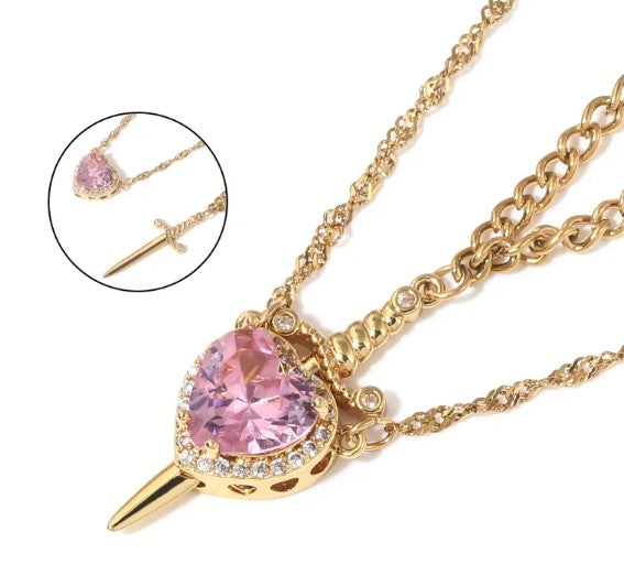 Love Dagger Couple Necklace – Stainless Steel, Adjustable 45–50cm