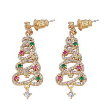 Christmas Tree Rhinestone Drop Earrings – Festive, Sparkling Holiday Jewellery