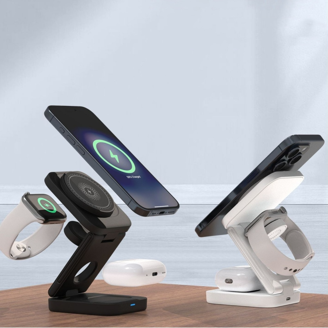 3-in-1 Magnetic Foldable Wireless Charger – 30W, iPhone, Apple Watch & AirPods
