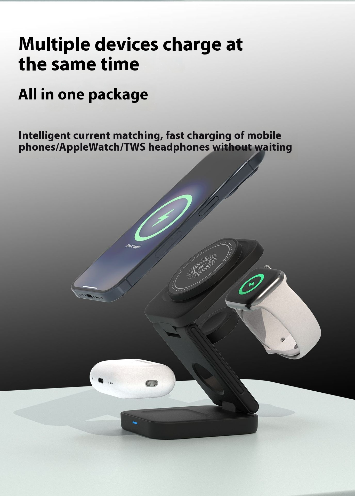 3-in-1 Magnetic Foldable Wireless Charger – 30W, iPhone, Apple Watch & AirPods