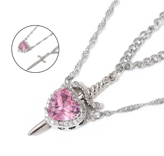 Love Dagger Couple Necklace – Stainless Steel, Adjustable 45–50cm