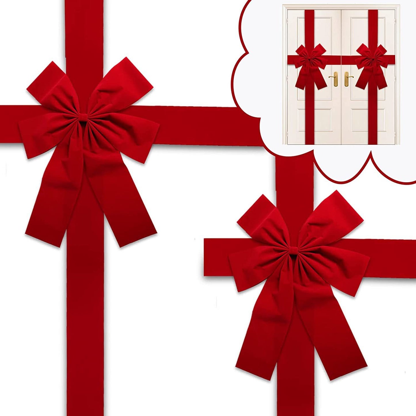 Christmas Door Bow Ribbon – Large Red Fabric Bow, 40x50cm | Festive DIY Decor