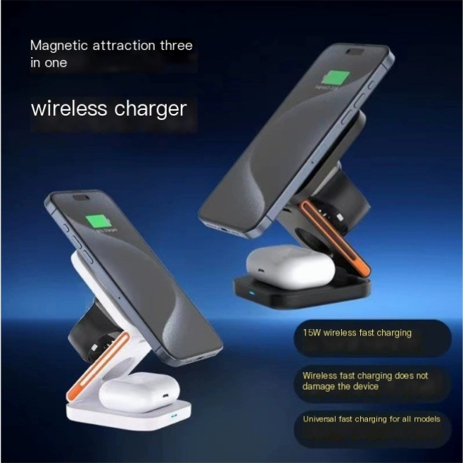 3-in-1 Folding Wireless Charger – Charge Phone, Watch & Earbuds Simultaneously
