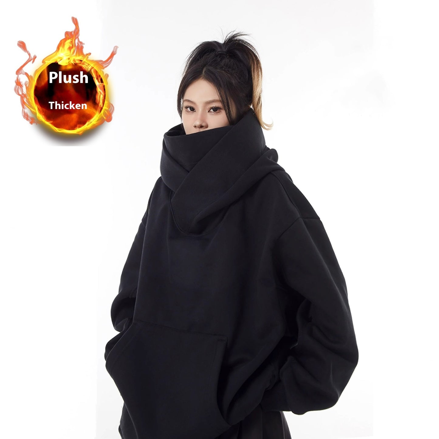 Fleece-Lined High Collar Hoodie – Oversized, Warm & Cosy | Multiple Colours