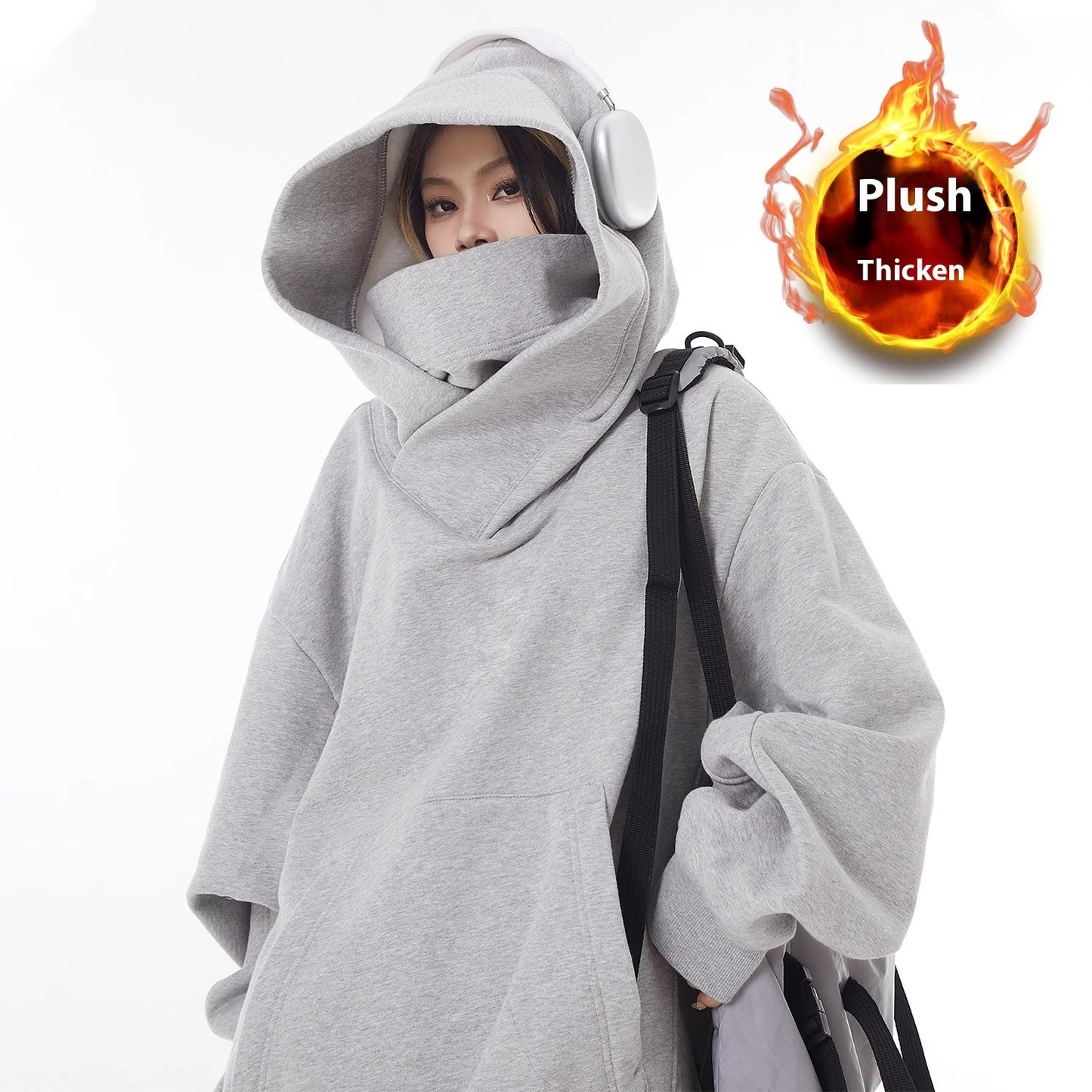 Fleece-Lined High Collar Hoodie – Oversized, Warm & Cosy | Multiple Colours