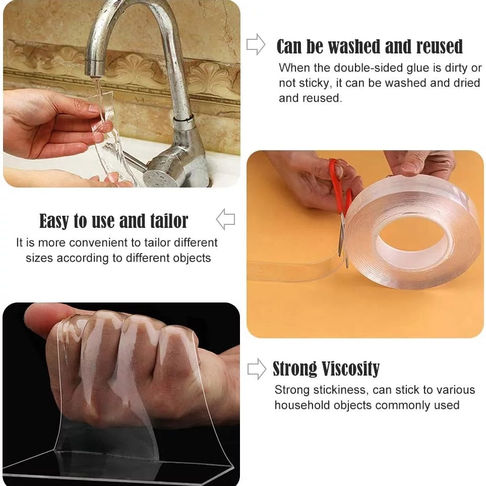 Nano Double-Sided Tape – Transparent, Reusable, No-Damage Adhesive