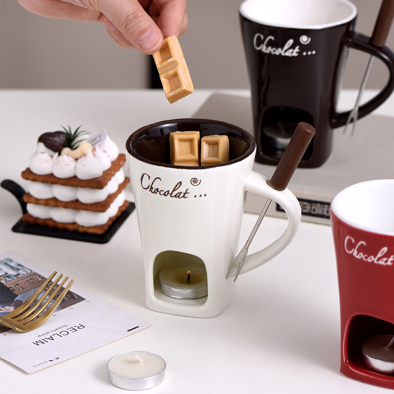 Personal Fondue Mug Set – Mini Pot with Warmer for Chocolate, Cheese & More