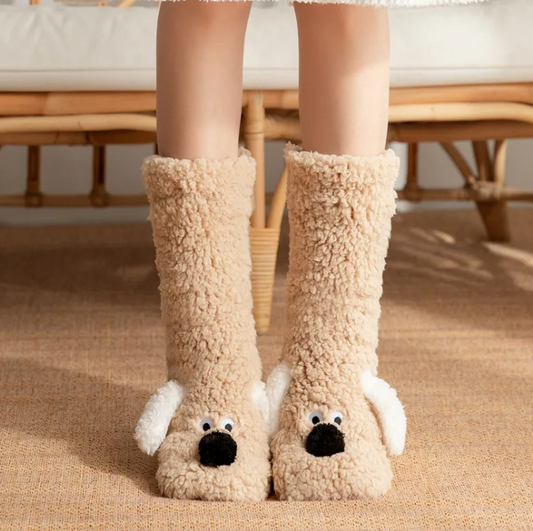Women's Plush Dog Socks – Non-Slip, Cosy Winter Floor Socks