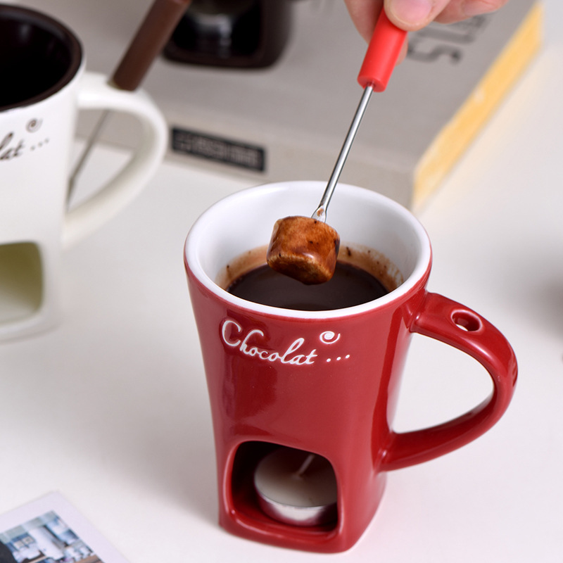 Personal Fondue Mug Set – Mini Pot with Warmer for Chocolate, Cheese & More