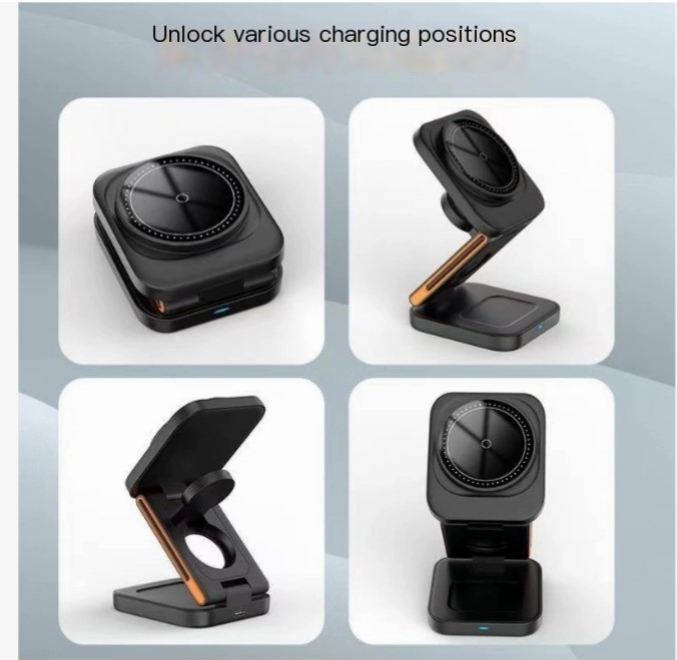 3-in-1 Folding Wireless Charger – Charge Phone, Watch & Earbuds Simultaneously